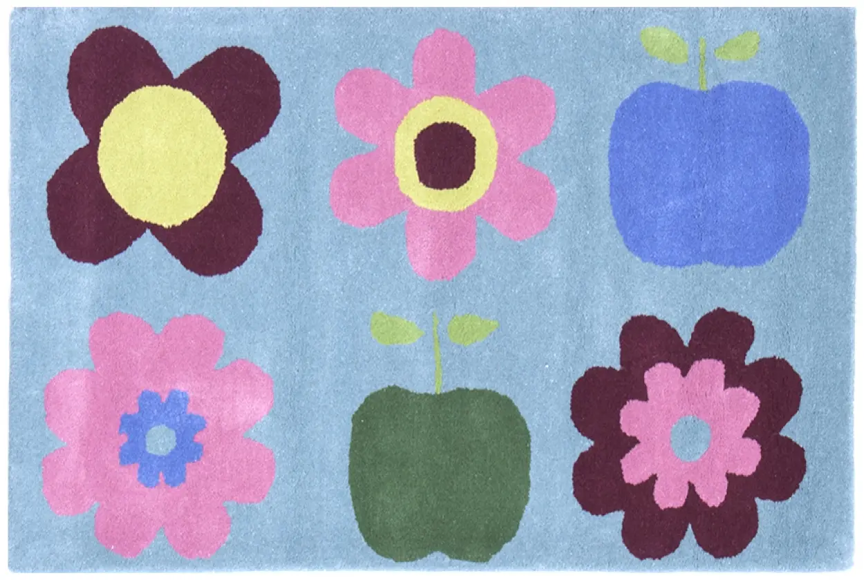 Kids Rug L.Blue Flowers LKI028