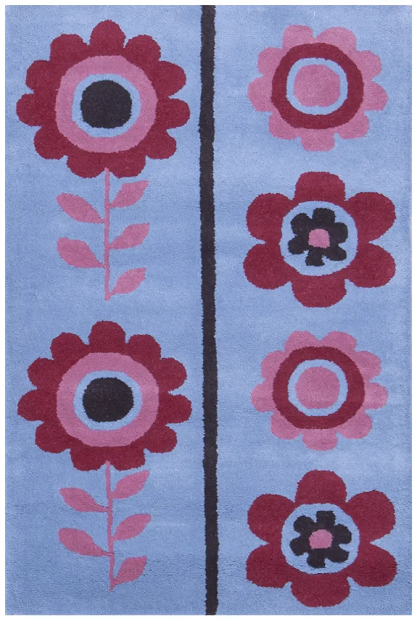 Kids Rug Blue Flowers LKI007