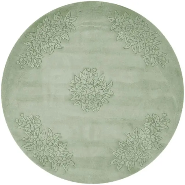Plain carved Chinese rug - Green - Handknotted 100% wool rug with Floral design SPS292