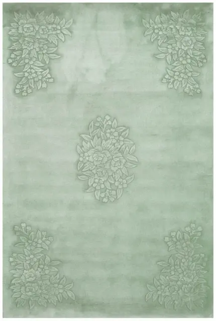 Plain carved Chinese rug - Green - Handknotted 100% wool rug with Floral design