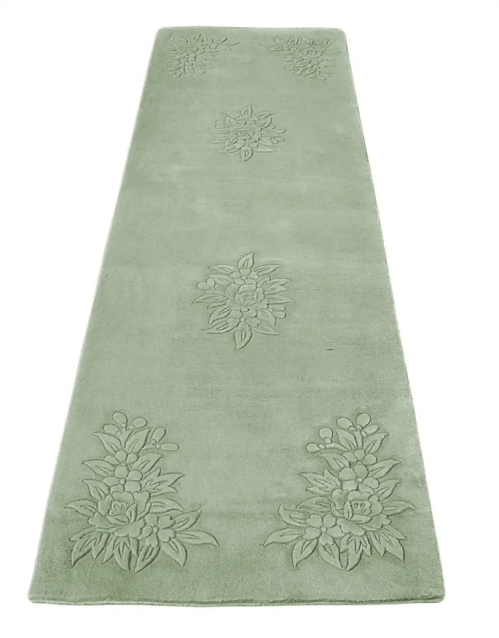 Plain carved Chinese rug - Green - Handknotted 100% wool rug with Floral design SPS292