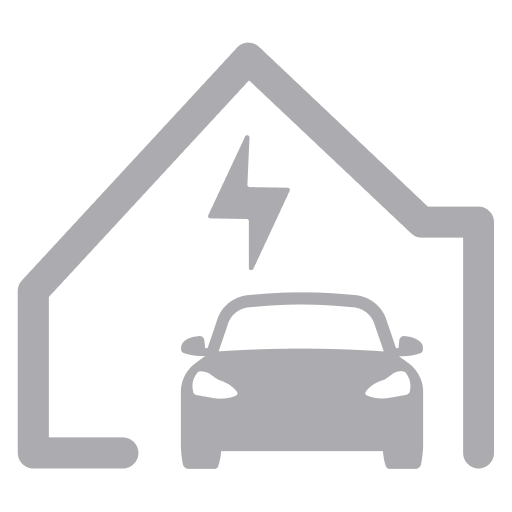Home with electric vehicle icon representing EV charging at home and residential energy use