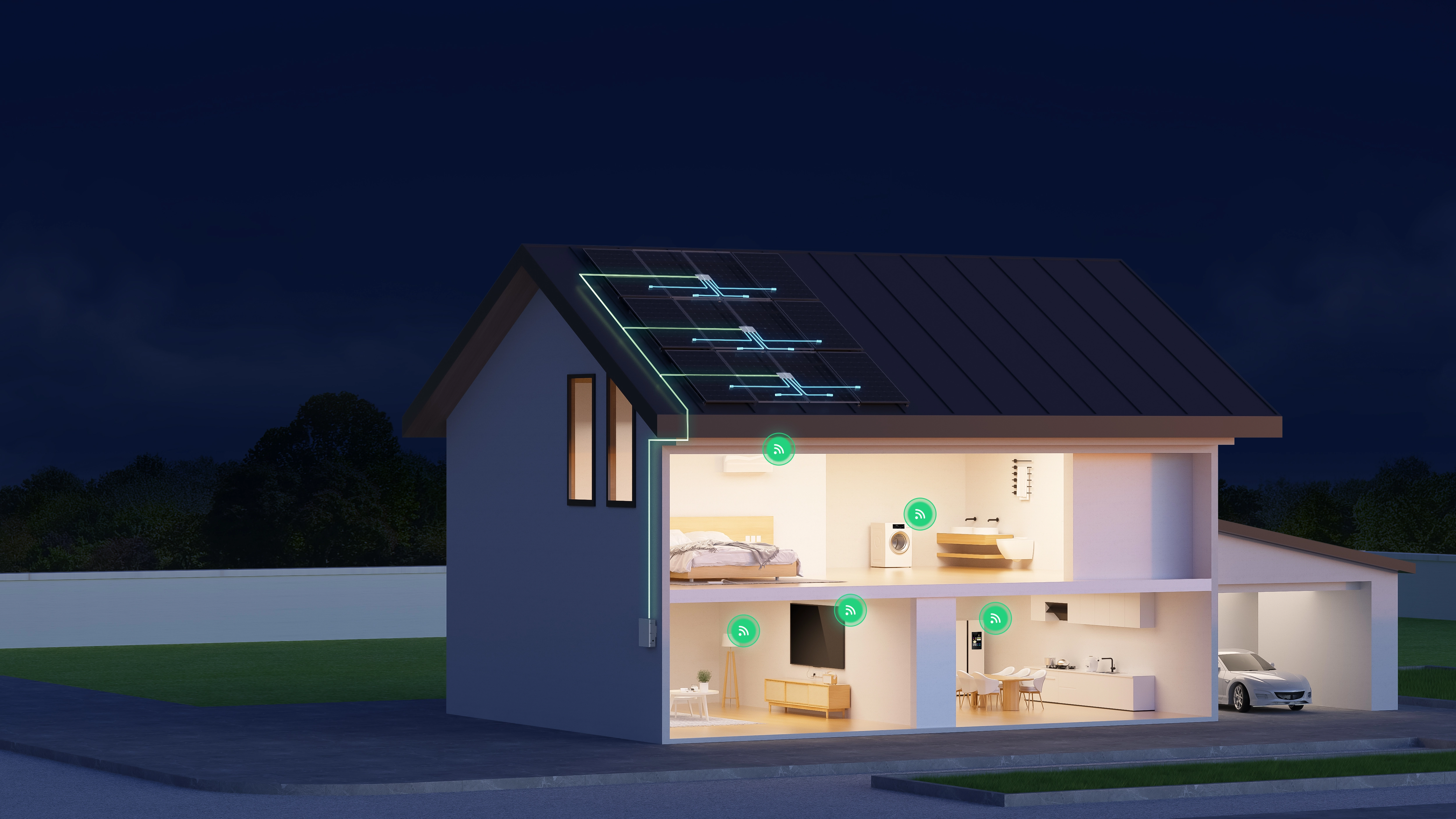 Solar panel battery store on house