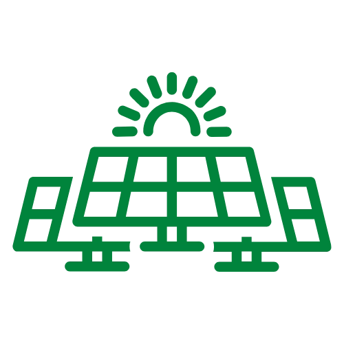 Solar panels icon with rising sun representing renewable energy generation and clean power