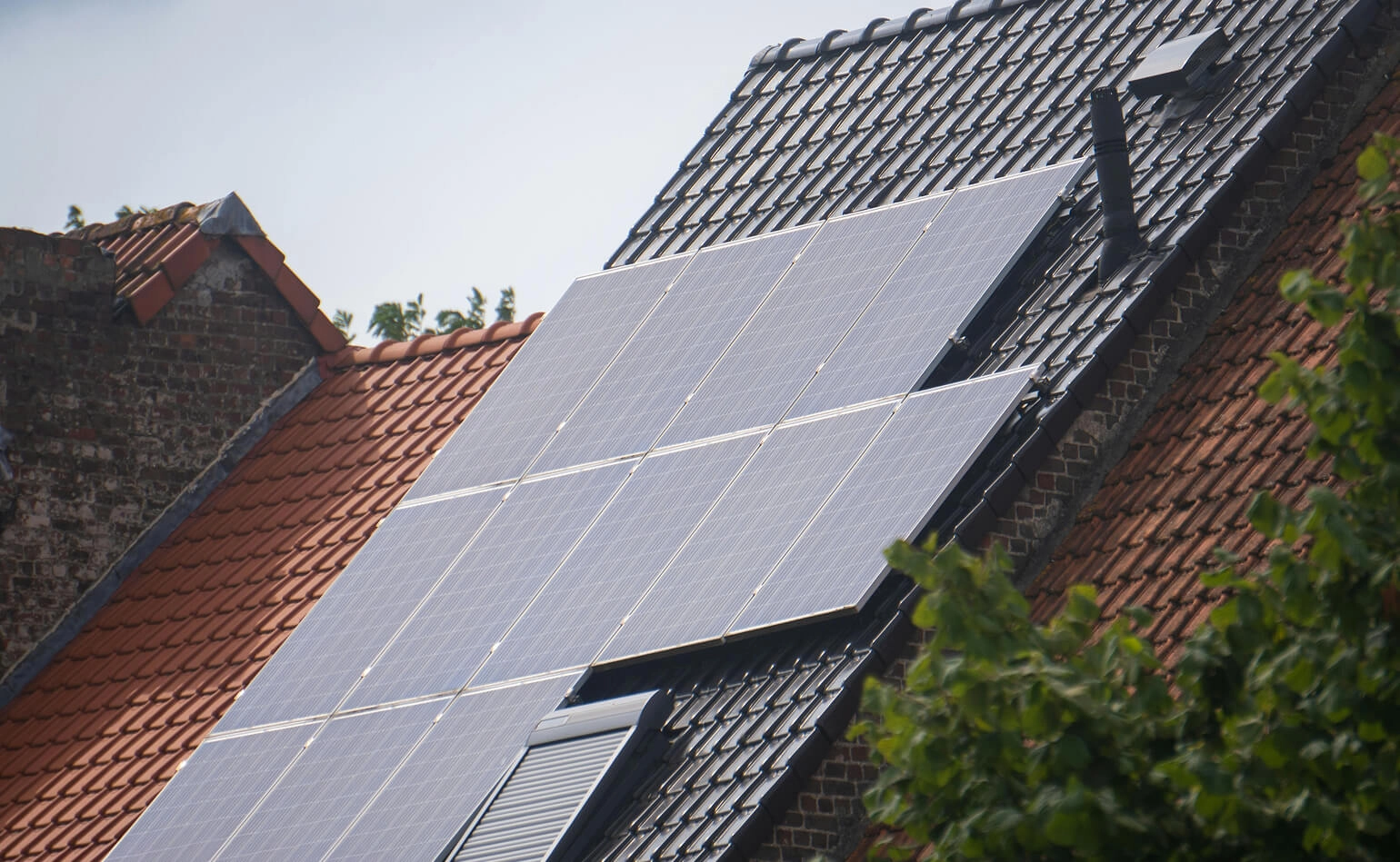 Solar panels installed on rooftop generating renewable energy